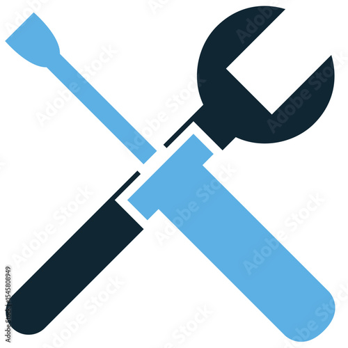 Screwdriver and wrench icon vector, symbolizing fixing, assembly, and mechanical work. Ideal for repair services, DIY projects, maintenance, and tool-related themes.