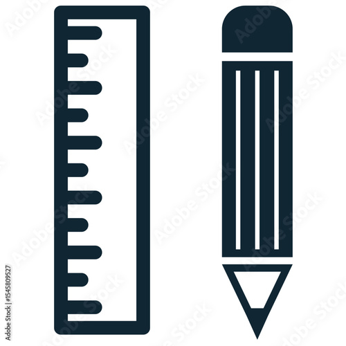 Pencil and ruler icon vector, symbolizing drawing, design, and measurement. Ideal for education, architecture, planning, graphic design, and creative projects.