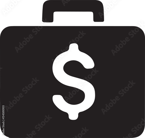 A sleek black and white icon of a briefcase, symbolizing business travel, professionalism, and work readiness. Ideal for corporate logos and office designs
