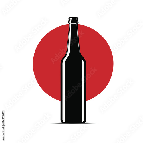 Illustration of a black bottle against a red circle art