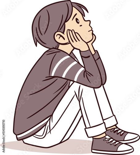 Sad Boy Sitting Alone