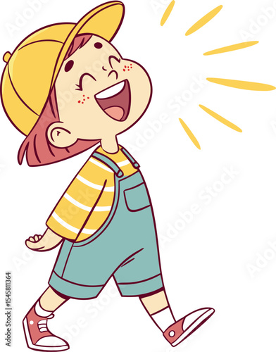 Happy Boy Running with Sun Hat