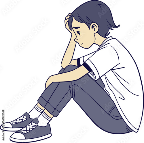 Sad Teen Boy Sitting on Ground