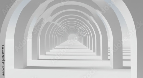 Modern White Tunnel with Repeating Arches in Minimalist Style