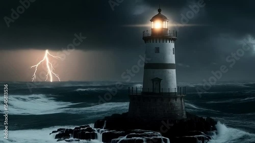 Wallpaper Mural A sturdy lighthouse stands tall against a raging storm at sea, its light a beacon of hope in the darkness Torontodigital.ca