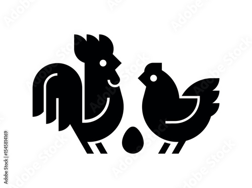 Farm animals logo Rooster and chicken. Icon design. Template elements