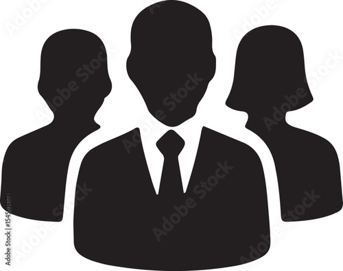 A black and white icon of a group of people, highlighting teamwork and corporate collaboration. Perfect for team designs