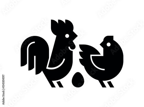 Farm animals logo Rooster and chicken. Icon design. Template elements
