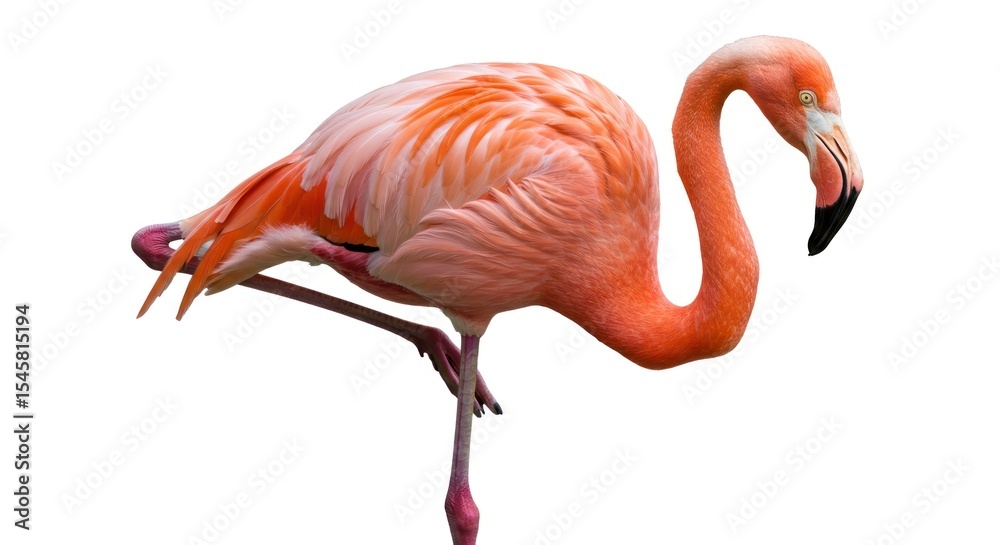 Fototapeta premium Pink Flamingo Standing on One Leg in Bright Natural Light