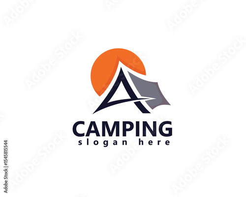 adventure, camping logo, tent with initials a with sun on top, logo design inspiration