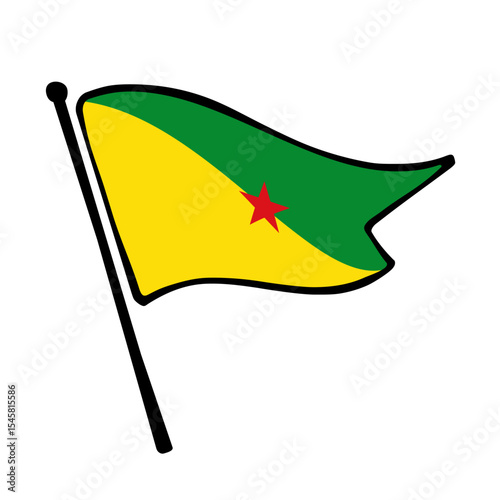 Flag of French Guiana. French Guiana flag vector illustration icon design in the hand-drawn style. Fluttering flagpole flag.