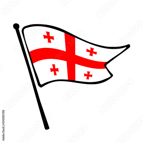 Flag of Georgia. Georgia flag vector illustration icon design in the hand-drawn style. Fluttering flagpole flag.