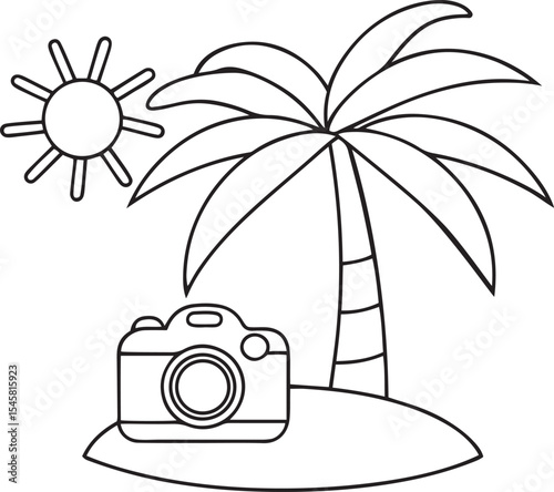 Vector illustration of creative representing travel photography or vacation icon, representing travel photography or vacation silhouette and line art vector icon design