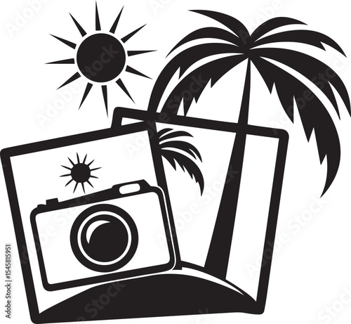 Vector illustration of creative representing travel photography or vacation icon, representing travel photography or vacation silhouette and line art vector icon design