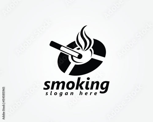 smoke logo, cigarette on ashtray logo design template