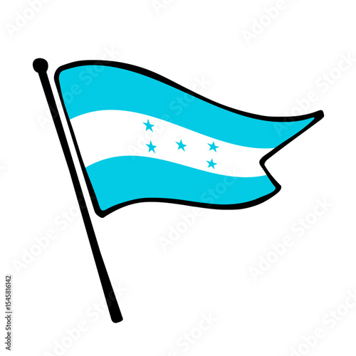 Flag of Honduras. Honduras flag vector illustration icon design in the hand-drawn style. Fluttering flagpole flag.