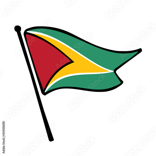 Flag of Guyana. Guyana flag vector illustration icon design in the hand-drawn style. Fluttering flagpole flag.