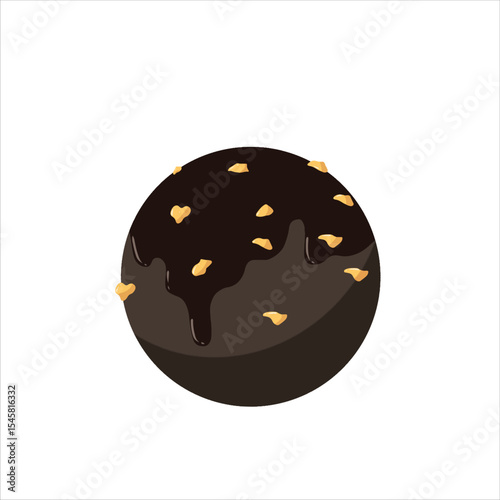 Isometric chocolate truffle with glossy topping and nut sprinkles. Perfect for dessert menus, packaging, or sweet product illustrations.