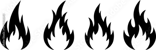 Fiery Flame Icons Set Perfect for Design Projects Branding and Logos Black Silhouette Graphic Elements