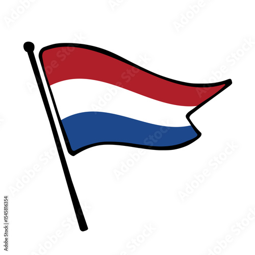 Flag of Netherlands. Netherland flag vector illustration icon design in the hand-drawn style. Fluttering flagpole flag.