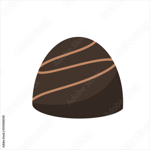 Isometric chocolate truffle with decorative swirl lines. Realistic vector for dessert packaging, gourmet sweets, or confectionery design.