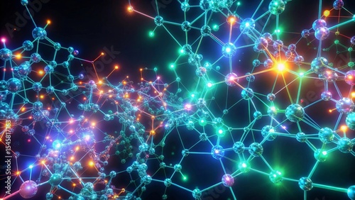 Illuminated Molecular Structure A Complex Network of Interconnected Nodes Glowing with Vibrant Hues