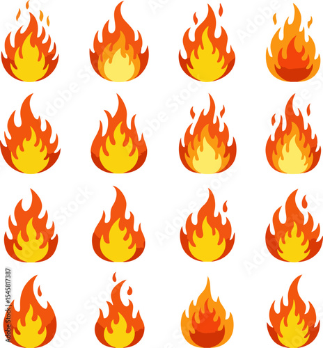 Vibrant Flame Icons Set Perfect for Design Projects