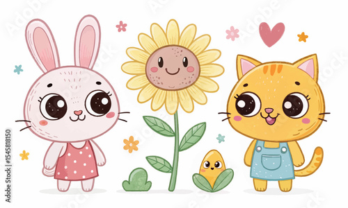 Whimsical Cute Doodle Pack – Kawaii Elements for Creative Projects