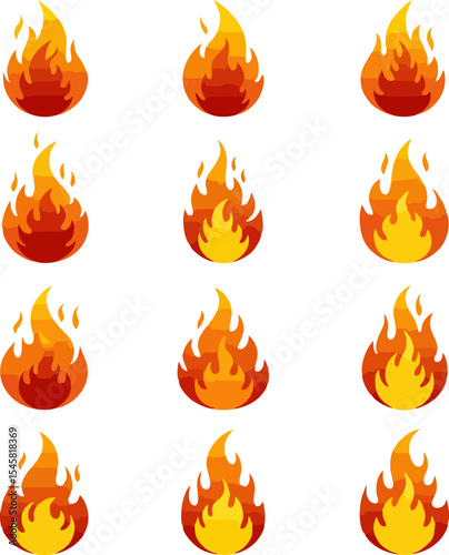 Twelve vibrant flame icons perfect for websites blogs and app designs showcasing various stages of fire intensity