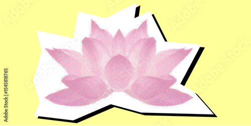 Lotus dotted collage element in a torn paper vector, created with pointillism. A serene, artistic representation for meditation, spirituality, nature, or holistic wellness.
