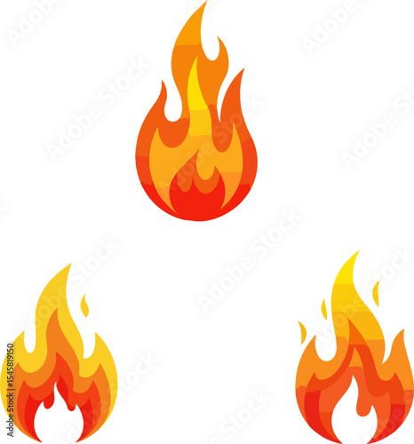Vibrant Flame Icons Set Perfect for Design Projects:  Hot Graphic Elements for Websites and Branding