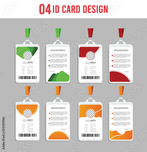 Modern id card designs with different colors for employee identification and access control