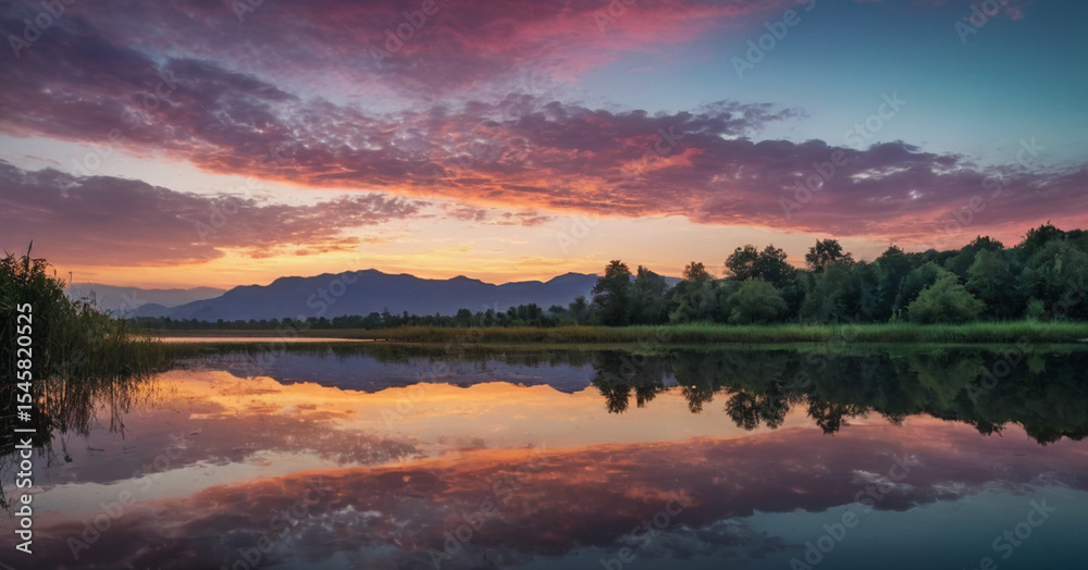 Obraz premium Beautiful light and sky, reflected light on the lake