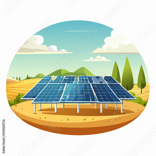 vector Solar farm amidst agricultural fields
