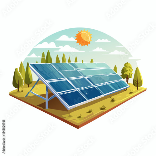 vector Solar farm amidst agricultural fields