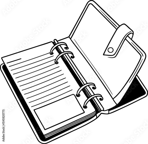 Notebook with pen and pencil next to clipboard in office workspace illustration