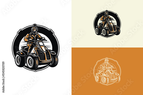 An illustrated figure riding a quad bike, emphasizing speed, adventure, and power. Perfect for themes of motorsports, all-terrain exploration, or recreational vehicle presentations. Includes vibrant s