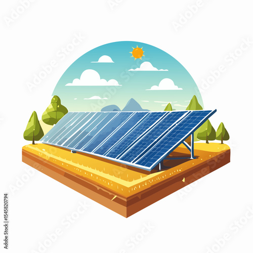 vector Solar farm amidst agricultural fields