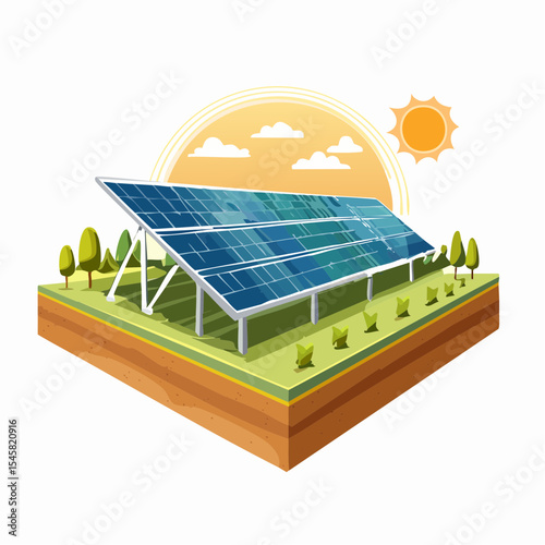 vector Solar farm amidst agricultural fields