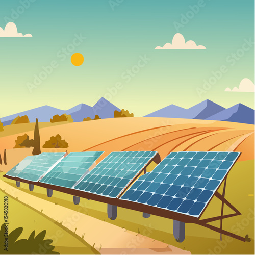 vector Solar farm amidst agricultural fields