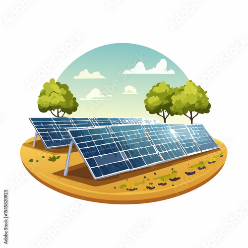 vector Solar farm amidst agricultural fields