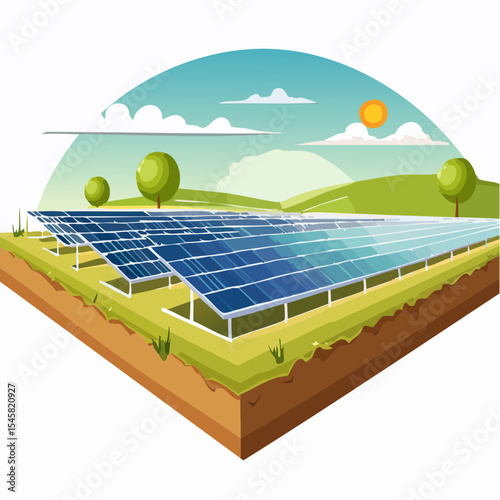 vector Solar farm amidst agricultural fields