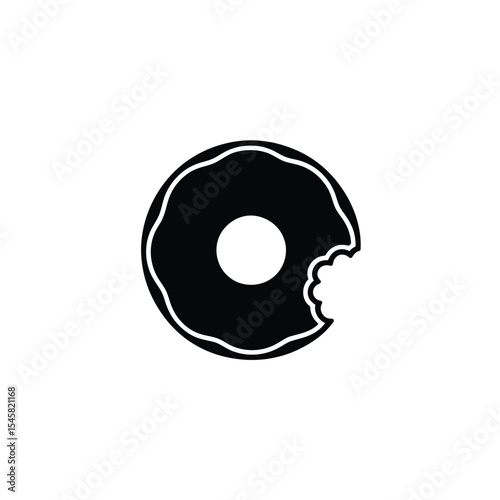 Black and White Donut Bite Mark, Confectionery Treat, Sweet Dessert Icon