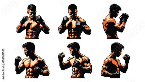 Powerful Boxer Poses MMA Fighter Illustrations,  Mixed Martial Arts Graphic Design Elements, Vector Art for Sports Websites,  Print and Digital Media