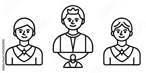 Regal family portraits vector black and white illustration royalty line art cartoon drawing monarch graphic design