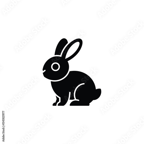 Elegant Black Rabbit Icon on White Background Featuring Stylized, Simplified Shape