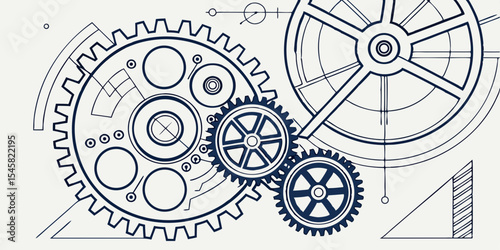 Technical Drawing Gears Concept Precise Mechanical Design Engineering Blueprints Drafting Schematics Abstract