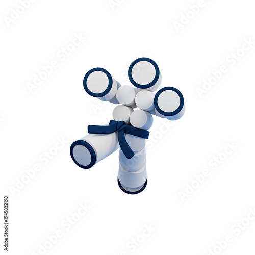 Abstract art white and blue circles tied with a blue ribbon on a black background design element art