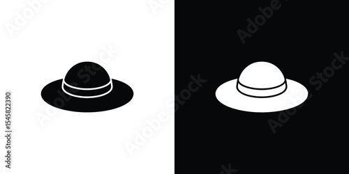 Simple Fedora Hat Icon in Black and White, SidebySide Design for Style and Fashion