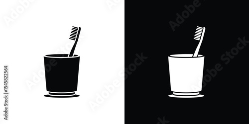 Toothbrush in Cup Black and White Inverted Illustration for Dental Care Concepts